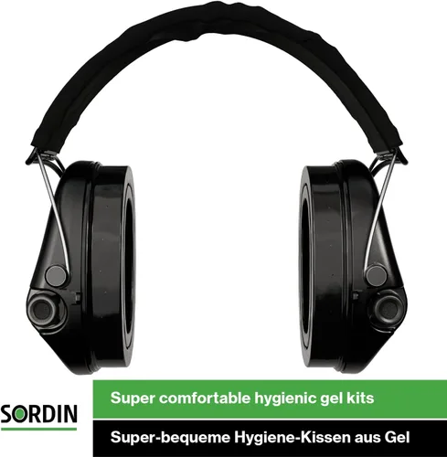 Vista 5 de Sordin Pro-X Ear Muffs - Active and Electronic Ear Defenders w/Textile Band - Gel Pads - Earmuffs for Hunting & Shooting Negro