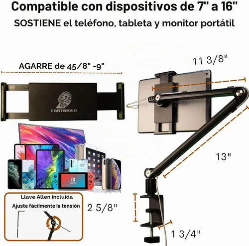 Vista 6 de Soporte para monitor portátil de 16 pulgadas, soporte de aluminio resistente con ajuste de ángulo infinito, gestión de cables integrada, compatible