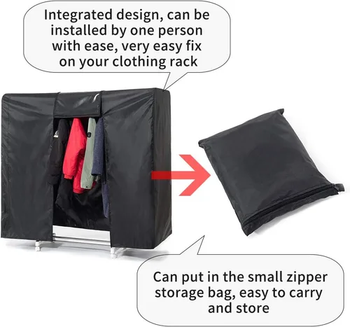 Vista 6 de Funda para perchero de 59 pulgadas para almacenamiento, resistente al polvo, impermeable, con 2 cremalleras fuertes completas, funda para armario