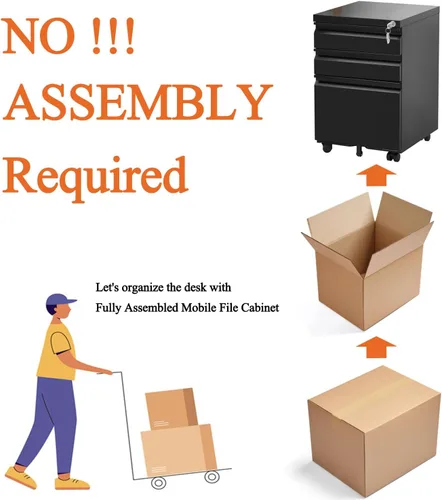 Vista 3 de Archivadores móviles de 3 cajones de metal con ruedas para archivos legales y de cartas, diseño anti-inclinación con cerradura debajo