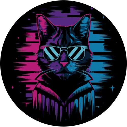 Vista 3 de Vaporwave gato estético synthwave gato cyberpunk gato PopSockets estándar PopGrip