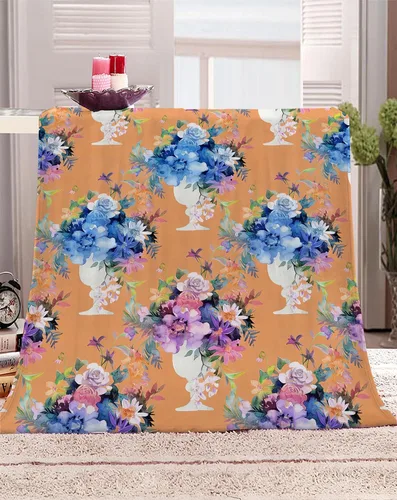 Vista 3 de Manta de franela de ramo floral de terracota y acuarela de 10.58 oz/m² - 60 x 80 pulgadas, ultra suave, cálida y acogedora manta de forro polar