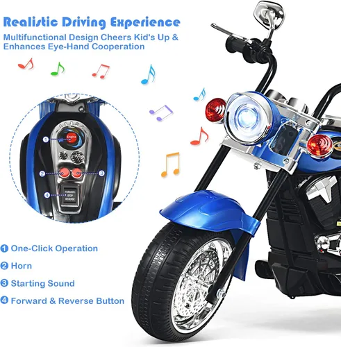 Vista 5 de HONEY JOY Motocicleta para niños, mini moto eléctrica de 3 ruedas con batería de 6 V, juguete de paseo con claxon y faro, pedal de pie, para niños
