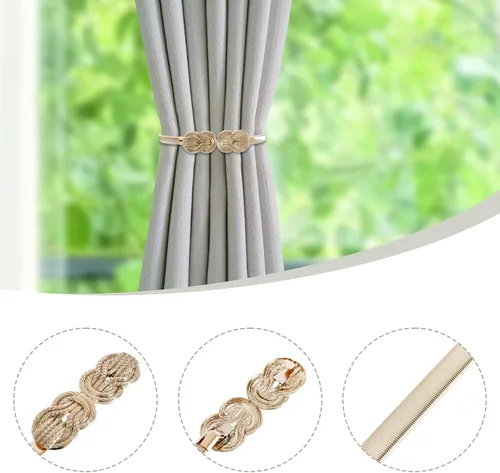 Vista 5 de 2Pcs Gold Curtain Tiebacks Shiny Metal Curtain Holdbacks with Exquisite Knot, Elegant Curtain Buckle for Living Room, Bedroom, Office Window