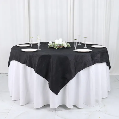 Vista 9 de Tableclothsfactory Mantel cuadrado de tafetán arrugado de acordeón beige de 72 x 72 pulgadas