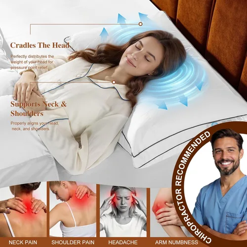 Vista 6 de LIANLAM Almohada de plumón de ganso ajustable de 3 capas, tamaño estándar, almohada modular de altura personalizada con tela de enfriamiento, 80%