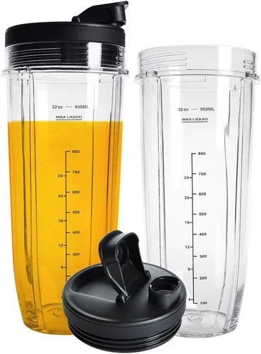 Vista 8 de Paquete de 2 vasos de repuesto para licuadora con tapas para sorbo