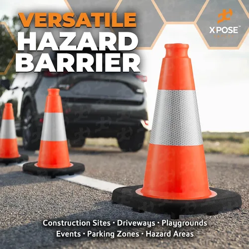 Vista 7 de Xpose Safety Conos de tráfico naranjas de 12 pulgadas con collar de 4 pulgadas, 1 paquete de conos de seguridad de plástico PVC multiusos