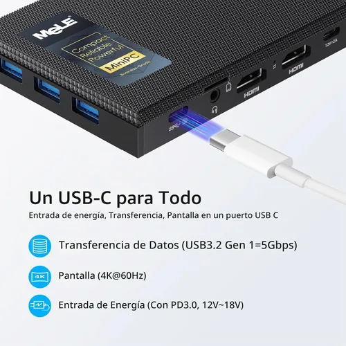 Vista 2 de MeLE Quieter3C Mini PC sin ventilador, Celeron N5100, 8 GB de RAM 128 GB de almacenamiento