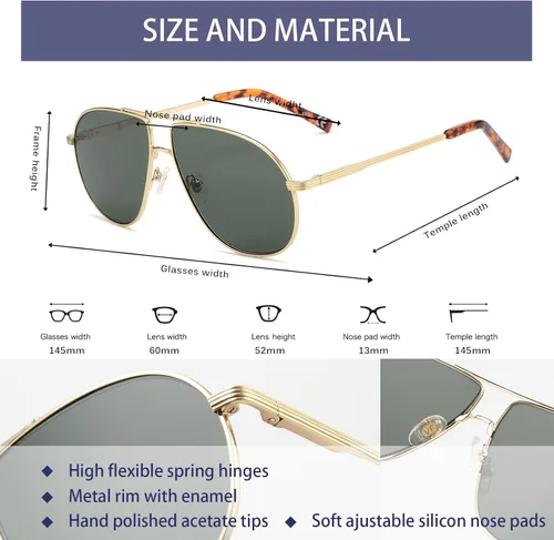 Vista 6 de OUWEN Lentes de sol retro de gran tamaño para hombre, estilo vintage de los años 60, protección UV, lentes de sol para hombre OUWEN2230