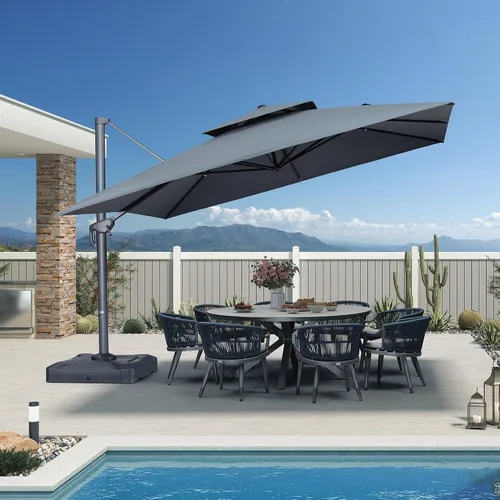 Vista 44 de PURPLE LEAF Sombrilla de Patio Voladiza de 10' x 13' para Exteriores con Base de 330 libras, Sombrilla Rectangular Grande Resistente al Viento