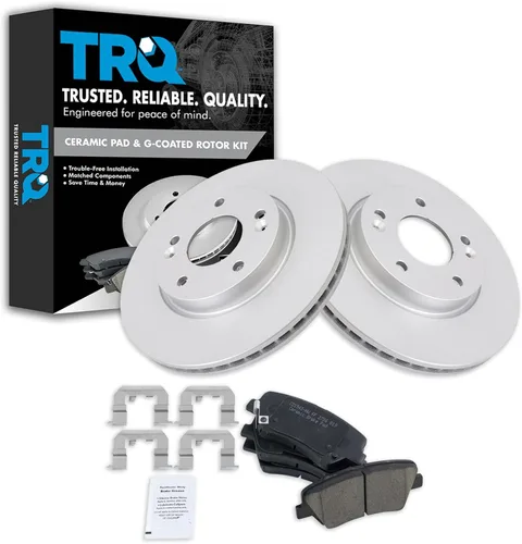 Vista 126 de TRQ Juego de pastillas de freno delantero y rotores con revestimiento de cerámica compatible con Jeep Compass Patriot 2017