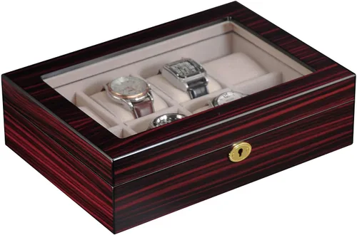 Vista 6 de TIMELYBUYS 8 piezas (6 + 2) XL extra grande de madera de ébano y caja organizadora de almacenamiento con parte superior de cristal