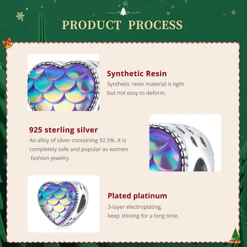Vista 4 de VOROCO Dije de plata de ley 925 con forma de corazón para pulsera, Navidad, día de la madre, cumpleaños, joyería perfecta para mamá, abuela, hija