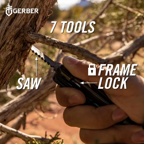 Vista 7 de Gerber Gear Armbar Scout Multiherramienta 7 en 1 - Hoja de borde liso de 2.5 pulgadas, martillo, tijera, sierra, equipo EDC - Onyx