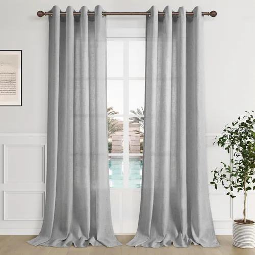 Vista 71 de Cortinas de lino negro para dormitorio y sala de estar de 84 pulgadas de largo, juego de 2 paneles, para habitación de niños, filtro de luz