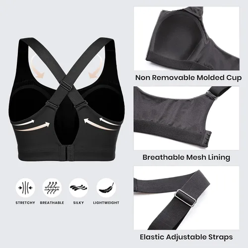 Vista 6 de CRZ YOGA Brasier deportivo de alto impacto con cremallera frontal para mujer, copa moldeada, sin varillas, para entrenamiento, yoga, con correas