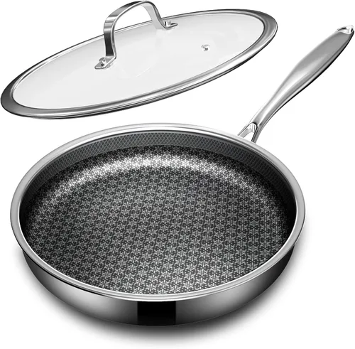 Vista 10 de Sartenes antiadherentes con tapa, sartenes de freír híbridas de 8 pulgadas sin adherencia, sartenes de acero inoxidable sin adherencia, aptas