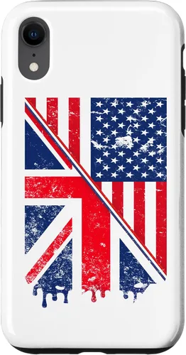 Vista 24 de Funda para iPhone 15 Union Jack y bandera estadounidense para expatriados británicos y estadounidenses