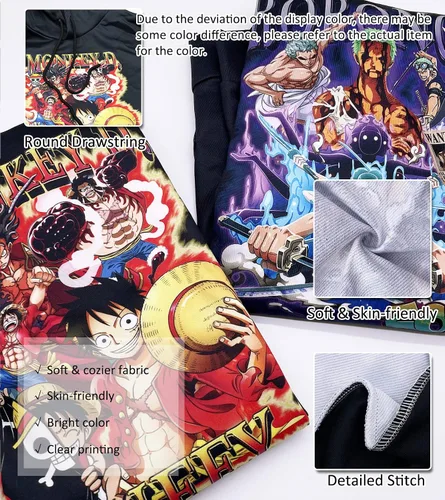 Vista 2 de KNIKIY Anime Hoodie Men and Women Luffy Zoro Black Unisex Anime Sweater Hooded Pullover for Adult and Teenager
