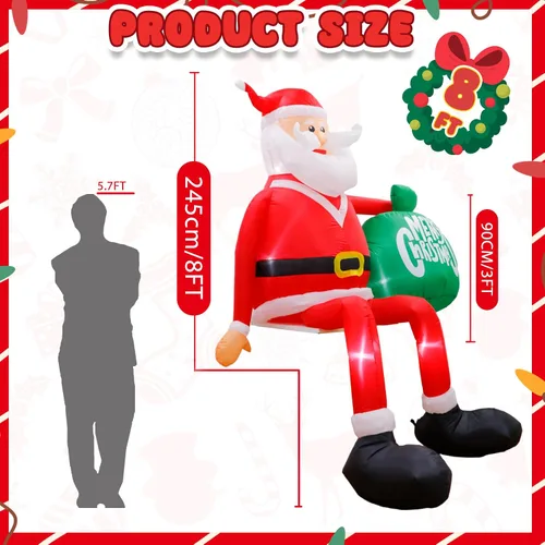 Vista 3 de Inflables de Navidad de 8 pies, decoración al aire libre, Papá Noel inflable para escalar, decoraciones de patio con LED, decoraciones inflables