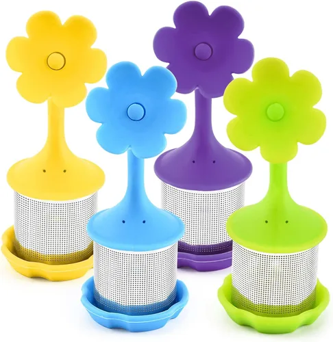 Vista 8 de Paquete de 2 filtros de silicona para té más empinados, infusores, filtros de malla fina para hojas de té, flores; morado o verde