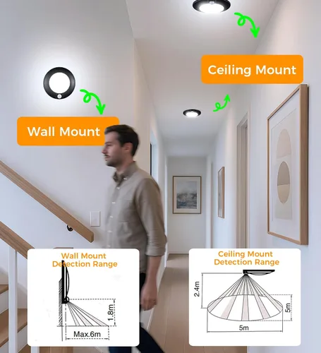 Vista 5 de CLOUDY BAY - Lámpara de techo con sensor de movimiento para interiores, 120 V CRI90 10 W 5000 K, luz de día brillante, 6.5 pulgadas LED de montaje