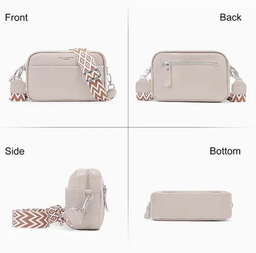 Vista 2 de Bolsos cruzados de cuero para mujer, bolso cruzado para cámara, bolso de correa gruesa, bolso de hombro pequeño de moda con correa de guitarra