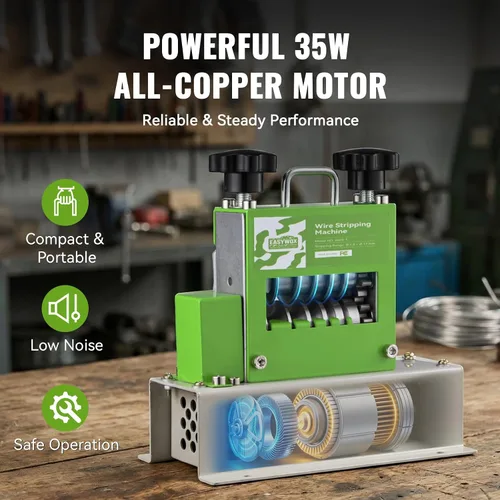 Vista 9 de Electric & Manual Wire Stripping Machine, 0.06"-0.67" Cable Stripper with 6 Channels 5 Blades, 35W All-Copper Motor Drill Powered Hand Crank Tool