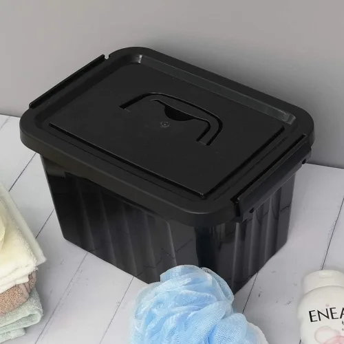 Vista 6 de Caja de almacenamiento de plástico negro de 6 cuartos de galón con asas, 6 paquetes