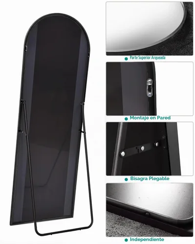 Vista 2 de BEVERDY Espejo arqueado de longitud completa - Espejo de pie de 18"x58" con soporte o montaje en pared para dormitorio y sala de estar - Negro