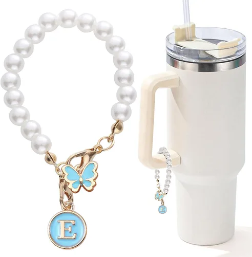 Vista 21 de Encanto de letra para Copa Stanley, accesorios de cadena de perlas, encantos de iniciales de Copa Stanley para asa, decoración de botella de agua