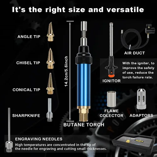 Vista 2 de BLUEFIRE Kit de Antorcha de Soldadura Mini Lápiz de Gas MAP/MAPP de 3' con Manguera Multifunción Antorcha de Propano con Encendedor de Pedernal