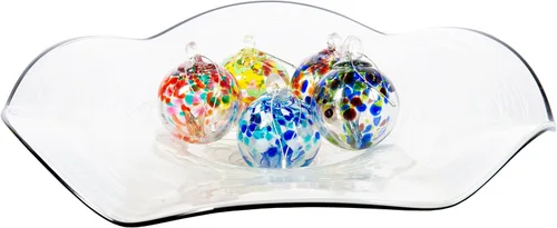 Vista 5 de Dale Tiffany Vidrio soplado a mano, 3 pulgadas de diámetro, color aguamarina, Colección Árbol de la Vida, Globo de Bruja Colgante para Jardín