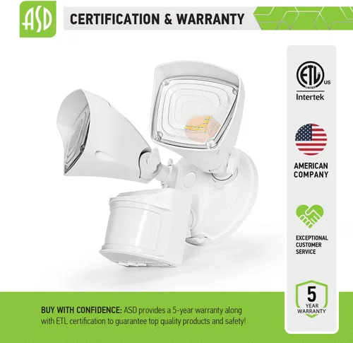 Vista 8 de ASD Luz LED de seguridad para exteriores de 25 W, 2500 lm, luz de inundación con sensor de movimiento, 3000 K/4000 K/5000 K, IP65 impermeable