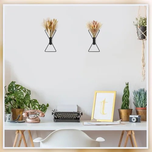 Vista 5 de Peryiter 2 Piezas de Decoración de Pared Boho Arte de Pared de Metal Macetas Colgantes en Forma de X con Pampas Artificiales Decoración Moderna