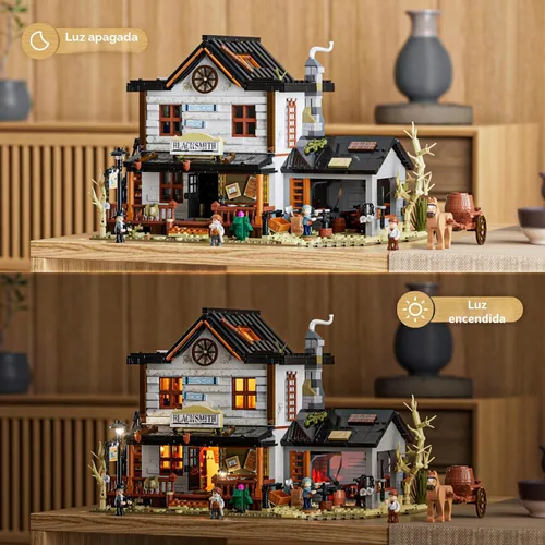 Vista 4 de Lumibricks Wild West Blacksmith Lighting - Juego de ladrillos de construcción, colección Western Forge House 2042 piezas para amantes del oeste