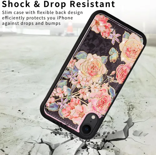 Vista 5 de UEEBAI Funda tipo cartera para iPhone 13 con tarjeteros, piel sintética, diseño floral, función atril, bloqueo RFID, doble cierre magnético, funda