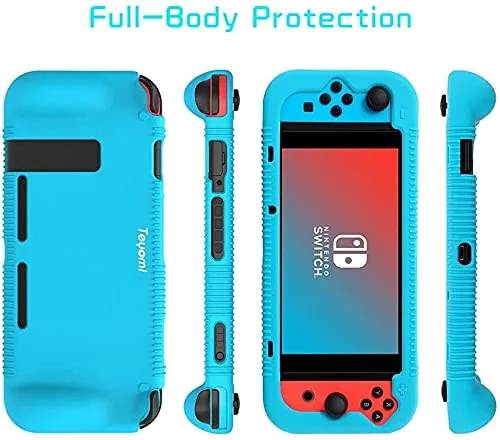 Vista 6 de Teyomi Protective Silicone Case for Nintendo Switch, Grip Cover with Tempered Glass Screen Protector, 2 Storage Slots for Game Cards