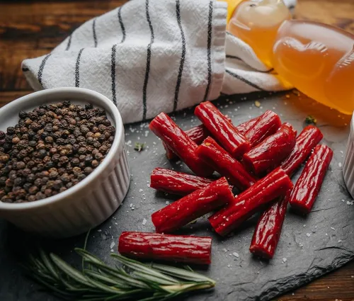 Vista 3 de Glenwood - Palitos de carne altos en proteínas, mini palitos de carne en bolsa resellable de 10 onzas (miel caliente)
