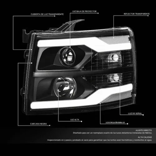 Vista 2 de DNA MOTORING HL-HPL-CSIL07-G2-BK-CL1 - Faro delantero de proyector DRL de doble LED compatible con Chevy Silverado 2007-2014, negro/transparente