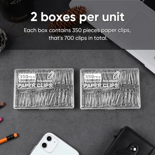 Vista 3 de 700 clips de papel, pequeños clips de papel para papeleo, 2 cajas de 350 piezas cada una, cajas de plástico resistentes y mejoradas bien