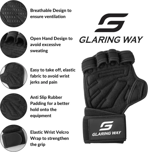 Vista 2 de Guantes de levantamiento de peso acolchados de neopreno Glaring Way para hombres y mujeres - Guantes de entrenamiento ventilados para atletas