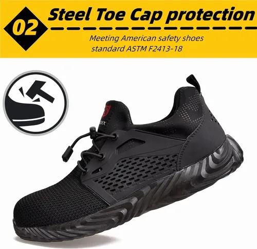 Vista 3 de SUADEX Zapatos de punta de acero para mujeres y hombres, zapatos de seguridad antideslizantes, transpirables, ligeros, a prueba de pinchazos