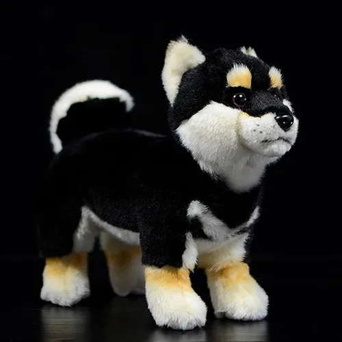 Vista 10 de Juguete de peluche de bulldog negro, realista de 13 pulgadas, animal de peluche de perro Bulldog negro, lindo juguete de peluche para cachorros