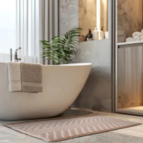 Vista 8 de Tapete de baño con tejido gofre, tapete de ducha, textura de punto tejido antideslizante, tapete de baño neutro de 20 x 31 pulgadas, lavable a Marrón
