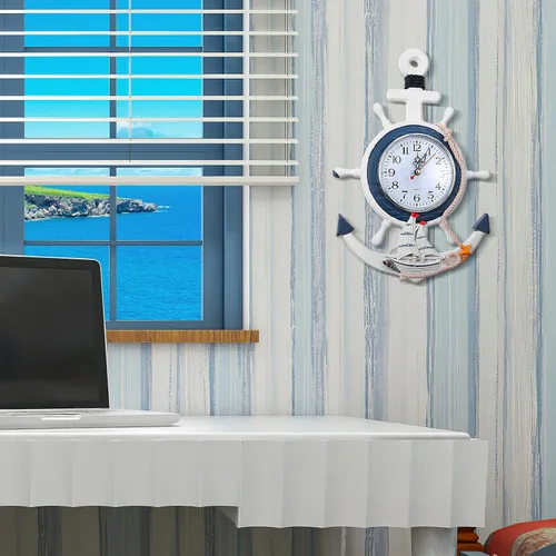 Vista 2 de Sea Theme náutico ancla volante de pesca red reloj de pared traje para colgar decoración ornamento estante soporte montado en la pared