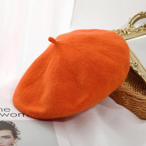 Vista 20 de Boina de lana francesa para mujer, gorra de invierno clásica de color sólido