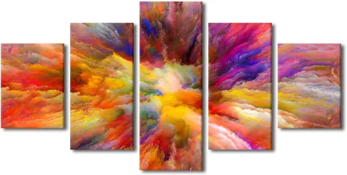 Vista 68 de Pintura en lienzo colorida para sala de estar, 5 paneles, impresiones abstractas sobre lienzo, arte de pared para sala de estar, dormitorio