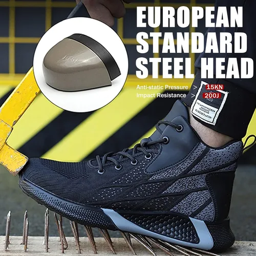 Vista 2 de ARCHINSERT Zapatos de punta de acero para hombres y mujeres, zapatos de seguridad indestructibles, resistentes al deslizamiento, puntera de acero